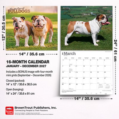 2027 BrownTrout For the Love of Bulldogs 14" x 12" Monthly Wall Calendar, Assorted Colors (9798330714674)