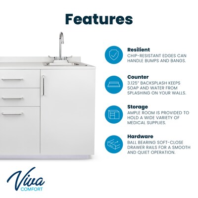 Viva Comfort 36.32"H x 36"W Exam Room Medical Cabinet With Sink, 3-Drawers, Gray (ADI902-B-36-R-GRY)