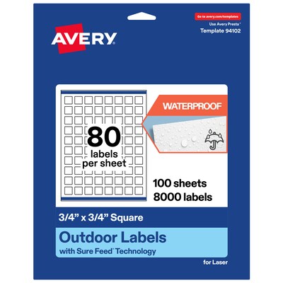 Avery Waterproof Square Laser Multipurpose Labels, 0.75 x 0.75, White, 8000/Box (19479399467)