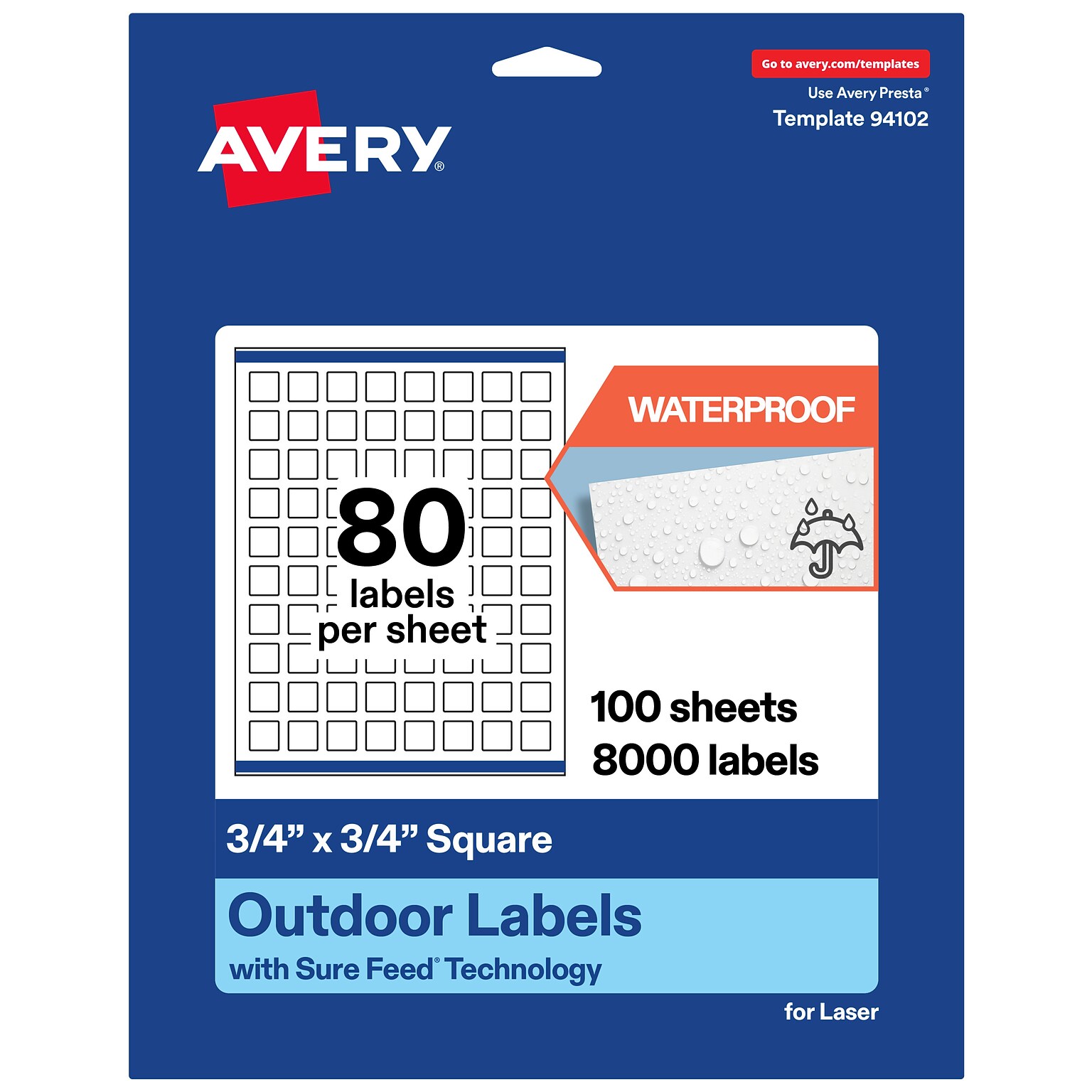 Avery Waterproof Square Laser Multipurpose Labels, 0.75 x 0.75, White, 8000/Box (19479399467)