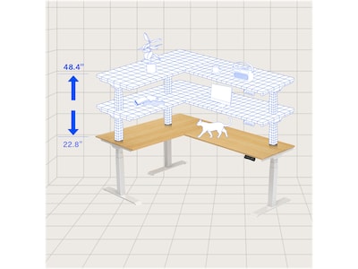 FlexiSpot E7 76"W Electric L-Shaped Adjustable Bamboo Top Standing Desk, White (E7LW557624BAM)