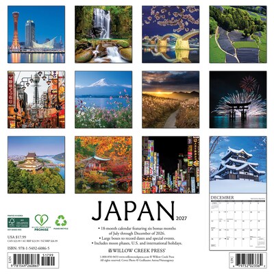 2027 Willow Creek Japan 12 x 12 Monthly Wall Calendar, Assorted Colors (60865)