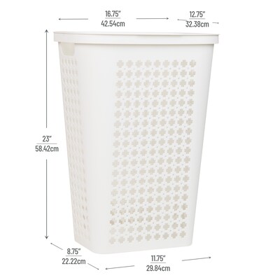 Mind Reader Slim Tapered Hamper with Lid, Plastic, White (SWHAMP50-WHT)