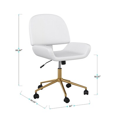 Martha Stewart Tyla Armless Faux Leather Swivel Executive Chair, White/Polished Brass (CH2209215WHGLD)