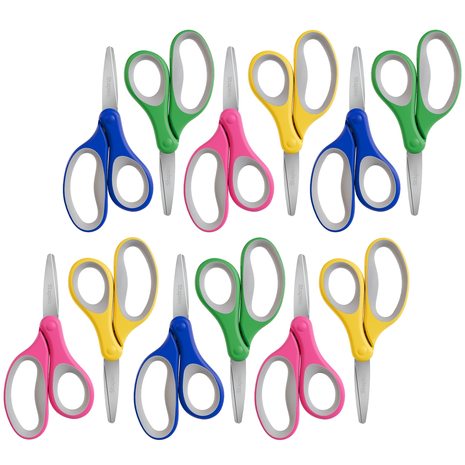 Staples Teacher Pack 5 Kids Pointed Tip Stainless Steel Scissors, Straight Handle, Right & Left Handed, 12/Pack (TR55057)