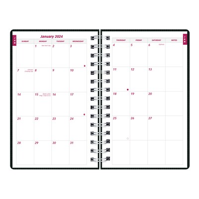 2024 Brownline DuraFlex 5" x 8" Daily & Monthly Planner, Black (CB634V.BLK)