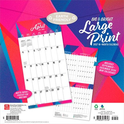2027 BrownTrout Big & Bright Large Print 12 x 12 Monthly Wall Calendar (9798330712748)