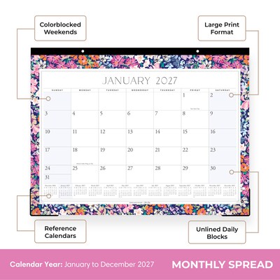 2027 Blue Sky Jessie James Decker Monthly Desk Calendar, Floral (164182)