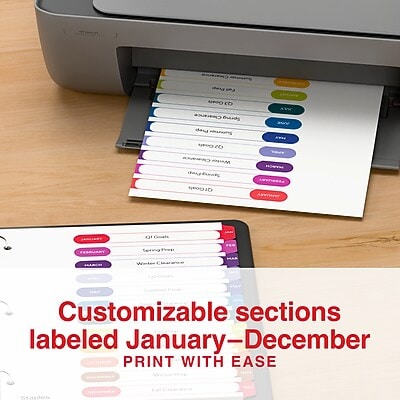 Staples Customizable Table of Contents Monthly Dividers, 12-Tabs, Multicolor