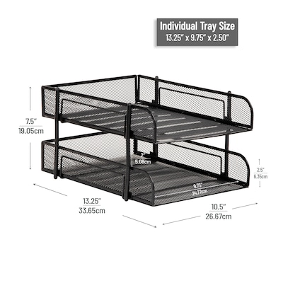 Mind Reader 2-Tier Stackable Paper Desk Tray, Metal Mesh, Black, 2/Set (2CSTACK2-BLK)