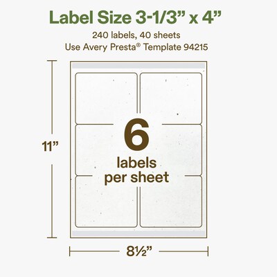 Avery Hemp Rectangle Laser/Inkjet Multipurpose Labels, 3-1/3" x 4", Off-White (240/Box)