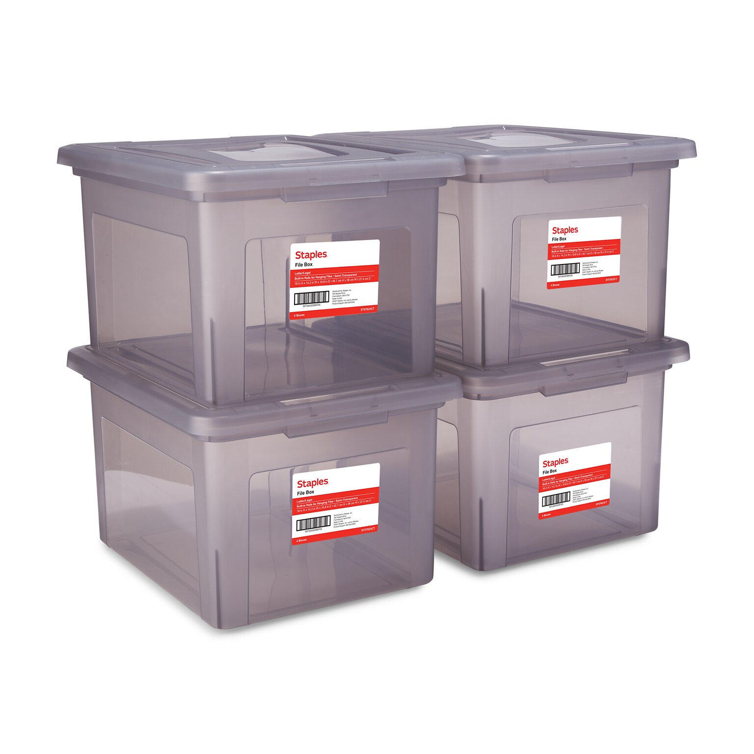 Staples Weather-Resistant File Box, Letter/Legal Size, Frost Gray, 4/Carton (TR57623CT)