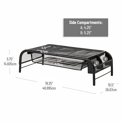 Mind Reader Monitor Stand with Paper Tray, Up to 24" Monitor, Black, 2/Pack (2MESHMON-BLK)