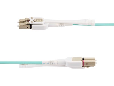 StarTech 4m (13.1ft) LC to LC (UPC) Duplex OM4 Multimode Fiber Optic Cable with Push-Pull Tabs, 50/125, Aqua (450FBLCLC4PP)