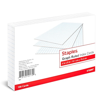 Staples™ 4 x 6 Index Card, Graph Ruled, White, 100/Pack (TR50997)