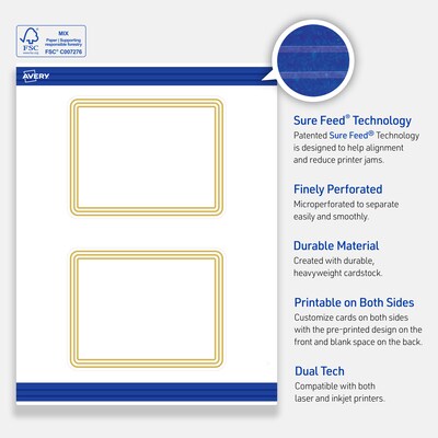 Avery Gold Multi-Lined Border Matte Blank Card, White, 20/Pack (S00-DHK)
