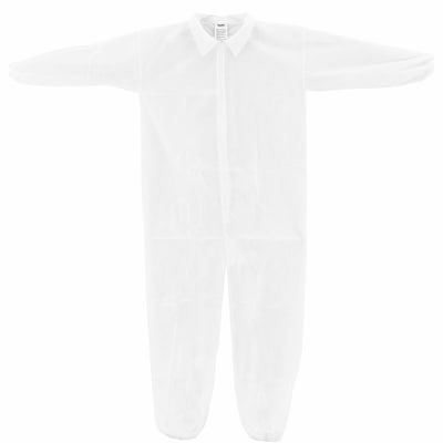 Global Industrial Disposable Polypropylene Coverall, Elastic Wrists/Ankles, WHT, SML, 25/Case (708186S)