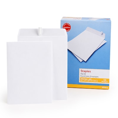 Staples 9 x 12 Catalog Mailing Envelopes, White Wove, QuickStrip EasyClose Peel & Seal, Strong Self-Seal Closure, 100/Pack