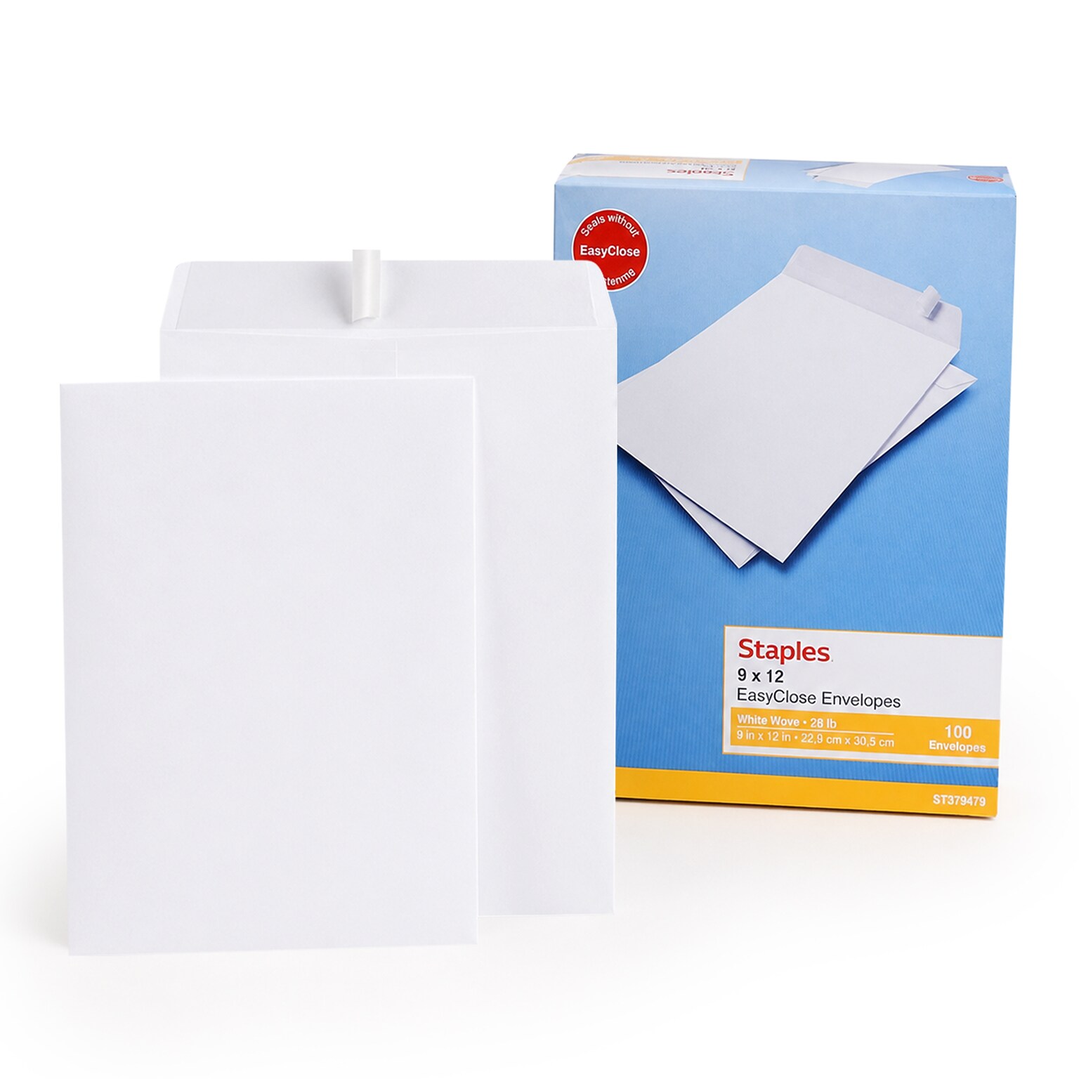 Staples 9 x 12 Catalog Mailing Envelopes, White Wove, QuickStrip EasyClose Peel & Seal, Strong Self-Seal Closure, 100/Pack