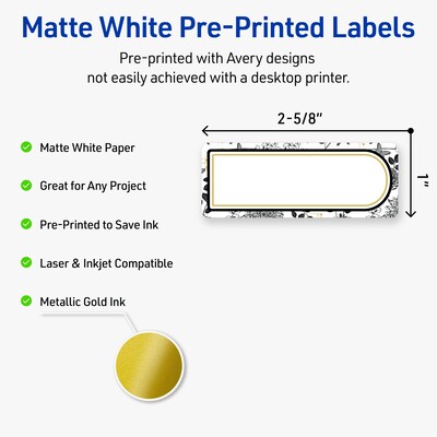 Avery Rectangle Laser/Inkjet Multipurpose Labels, 1 x 2-5/8, White, 160/Pack (19479371013)