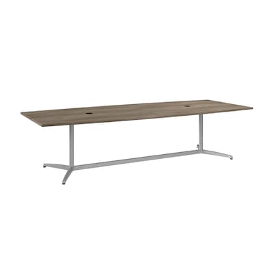 Bush Business Furniture 120W x 48D Boat Shaped Conference Table with Metal Base, Modern Hickory (99T