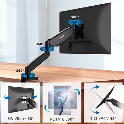 Mount-It! Adjustable Single Monitor Desk Mount with Gas Spring Arm, Up to 32" Monitor, Black (MI-1881BLK)