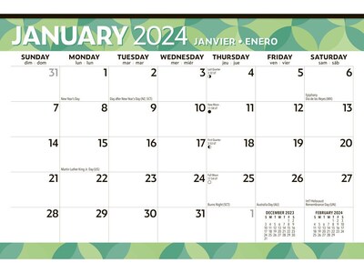 2024 BrownTrout Large Print 17 x 12 Monthly Desk Pad Calendar, White/Green (9781975468699)