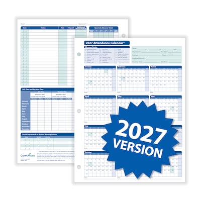 ComplyRight 2027 Attendance Calendar Set, 50 Forms/Pack (A1411W16PK50)