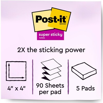 Post-it Super Sticky Pop-up Notes, 4 x 4, Canary Yellow, Lined,  90 Sheets/Pad, 5 Pads/Pack (R440-
