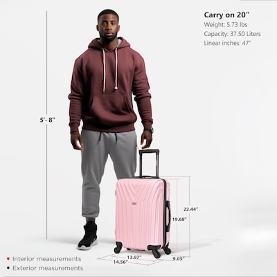 InUSA Vasty 22.44" Hardside Suitcase, 4-Wheeled Spinner, TSA Checkpoint Friendly, Pink (IUVAS00S-PNK)