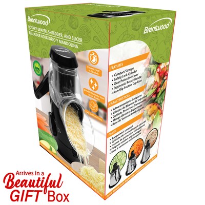 Brentwood Rotary Grater, Shredder, and Slicer with Handle and Stainless Steel Drum Blades, Black (KA-5060BK)