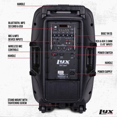 LyxPro 12 Inch Rechargeable PA Speaker (LYXSPA12BAT)