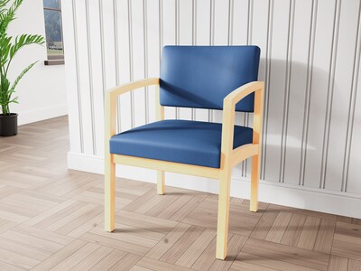 Lesro Lenox Wood Vinyl Guest Chair, Patriot Plus Imperial Blue/Natural (LW1101.WNA-01PPIB)