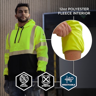 GloWear 8317BK High Visibility Long Sleeve Black Bottom Hooded Sweatshirt, ANSI Type R, Class 3, Lime, 4XL (22978)