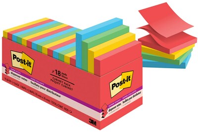 Post-it Super Sticky Pop-up Notes, 3 x 3, Playful Primaries Collection, 90 Sheet/Pad, 18 Pads/Pack
