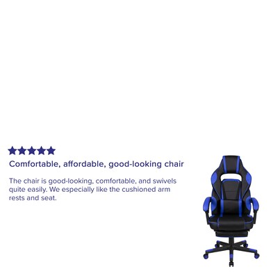 Flash Furniture X40 Ergonomic LeatherSoft Swivel Gaming Massaging Chair, Black/Blue (CH00288BL)