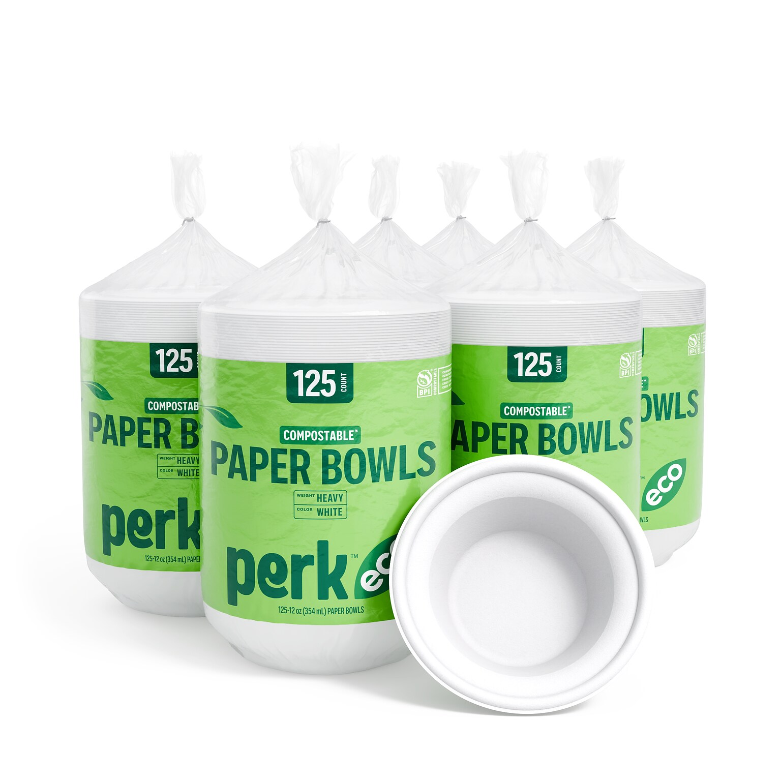 Perk™ Eco Compostable Paper Bowls, 12 Oz., White, 750/Carton (PK61285CT)