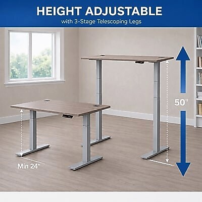 Boss Office Products 71"W Electric Rectangular Adjustable Standing Desk, Driftwood (SGSD038DW)