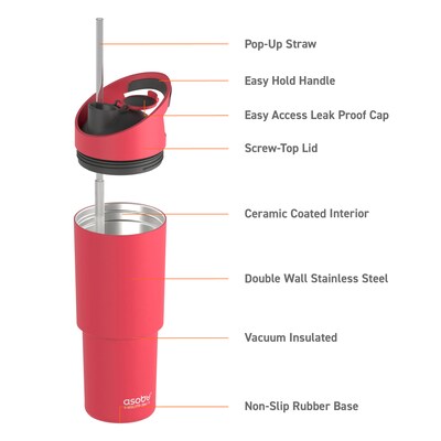 ASOBU Cosmic Stainless Steel Double Wall Insulated Water Bottle, 32 oz., Red, (ADNABF77R)