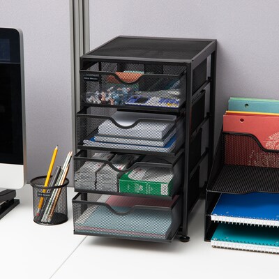 Mind Reader 4-Drawer Desktop Storage, Metal Mesh, Black (4TMCA-BLK)