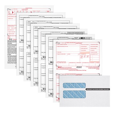 TOPS W-2 Tax Form Kit, 6 Part, White, 8 1/2 x 11, Copy A, B, C, D, 1, 2 with 50 Envelopes, 50/Pack (LW2625Q)