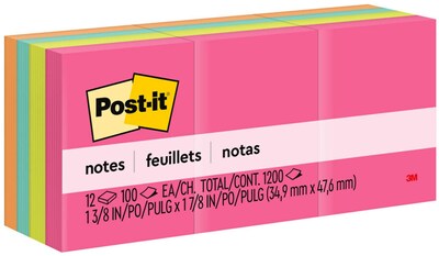 Post-it Notes, 1 3/8x 1 7/8, Poptimistic Collection, 100 Sheets/Pad, 12 Pads/Pack (653AN)