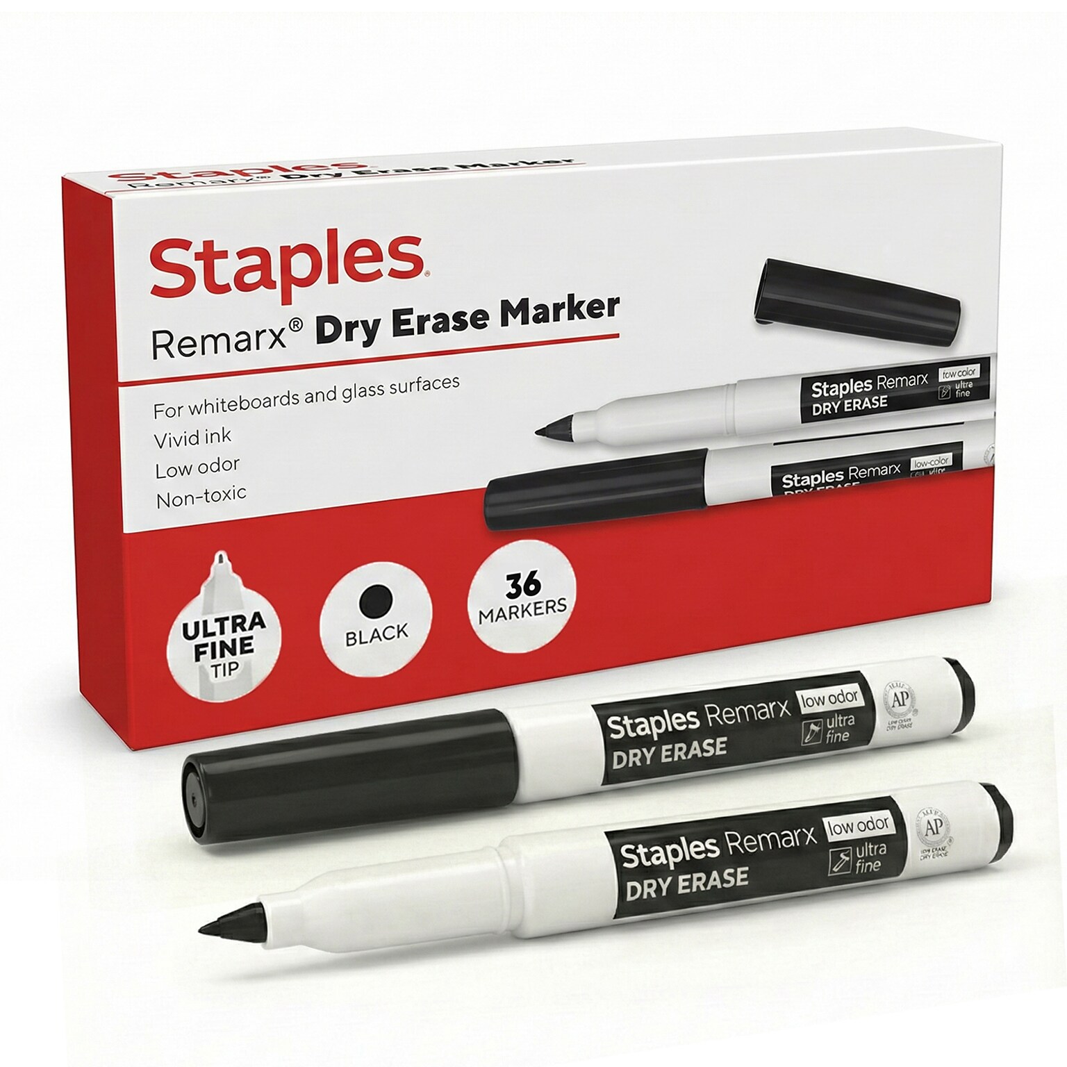 Staples Remarx Dry Erase Marker, Ultra Fine Tip, Black, 36/Pack (ST62956)