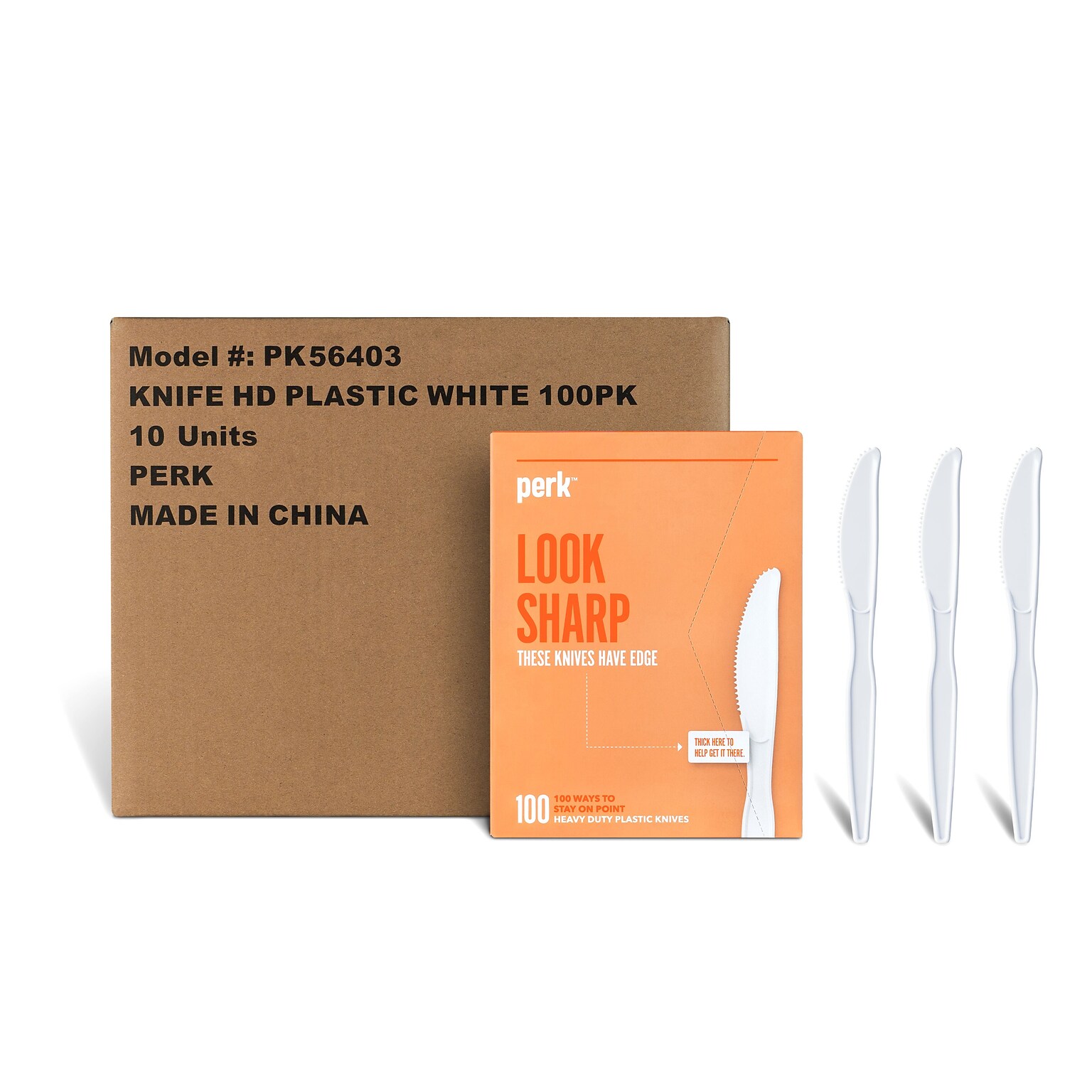 Perk™ Polystyrene Knife, Heavy-Weight, White, 1000/Carton (PK56403CT)