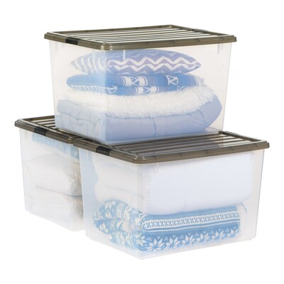 Iris 144 Quart Storage Container with Lid, Plastic, Gray, 3/Pack (500254)