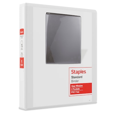 Staples® Standard 1 3 Ring View Binder with D-Rings, White, 12/Pack (26432CT)