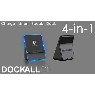 Azpen Fast Wireless Charging Hub with Bluetooth Speakers & Speakerphone, 10 Watt, Black (DockAll D5)