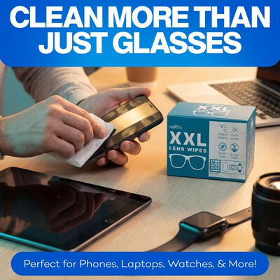 ProHeal XXL Lens Wipes, 9.8" x 6.7" Eye Glasses Cleaner Wipes for Lenses & Display Screens, 50 Count (PH-16003H)