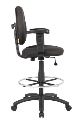 Boss® Fabric Drafting Stool with Adjustable Arms & Footring; Black