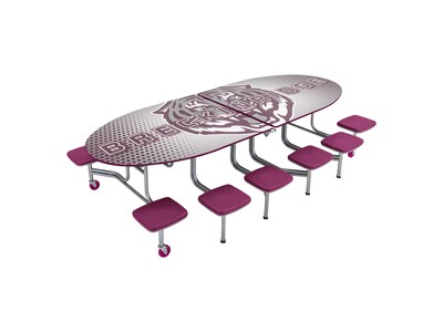 AmTab Elliptical Mobile Cafeteria Table w/ 12 Stools, 35" x 121", Assorted Colors (MSE1012)